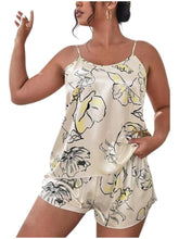 37-Celestial Print Satin Camisole & Shorts Nightwear Set